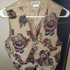 Vintage Orvis Vest Womens Large Tapestry Christmas Holiday Santa Snowman